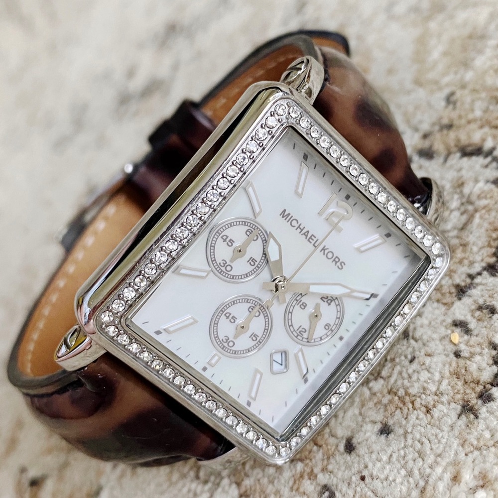Michael Kors Leather, Tortoise and Silver Watch - Picture 2 of 16